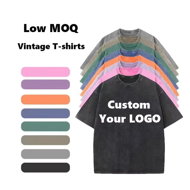 CHINEE-100-Cotton-250g-Mens-Washed-Oversized-Crew-Neck-Solid-Pattern-Digital-Printed-Knitted-T-Shirt