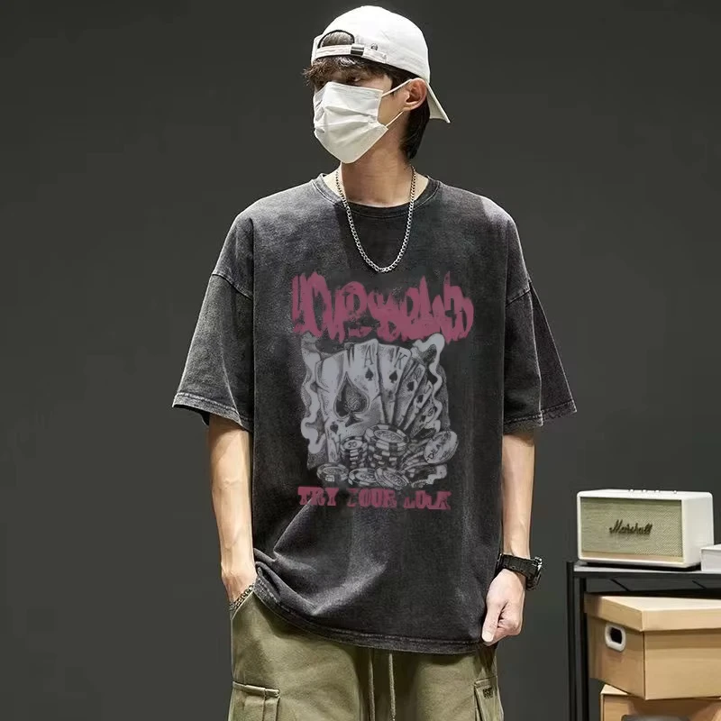 CHINEE-100-Cotton-Breathable-Washed-Vintage-T-Shirt-Men-Summer-Trendy-Brand-Printed-Leopard-Loose-Short-Sleeve-American-High-Street