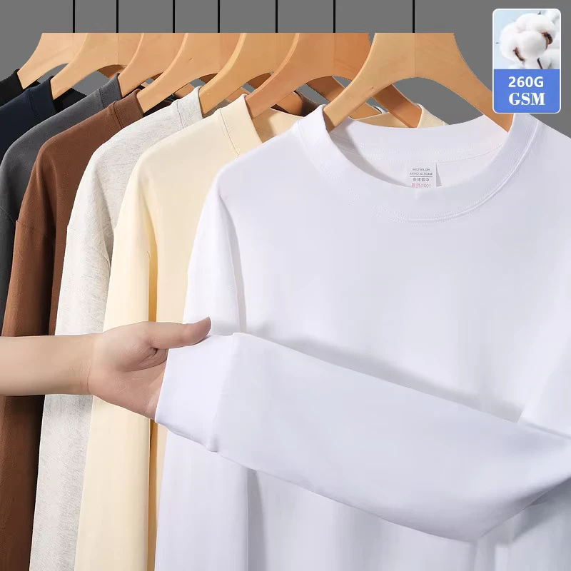 CHINEE-100-Cotton-Heavyweight-Unisex-Long-Sleeve-White-Custom-Screen-Print-High-Quality-Mens-shirt-260gsm-Solid-Color