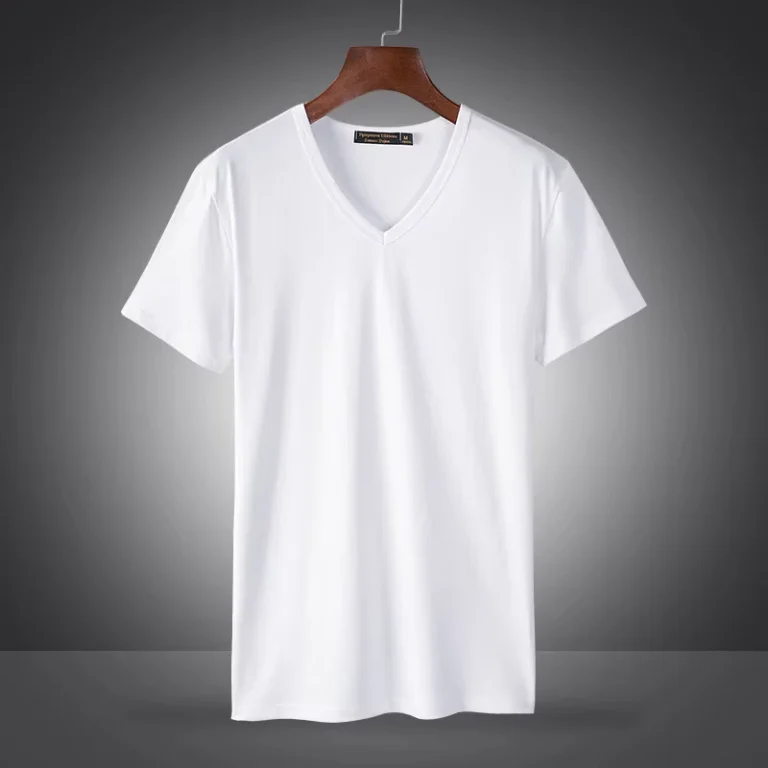 CHINEE-100-Cotton-Modal-Mens-Short-Sleeve-T-shirt-Summer-Quick-Dry-V-neck-Tshirt