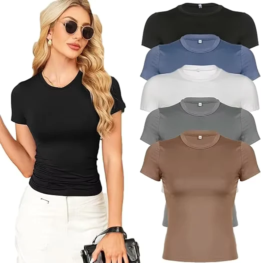 CHINEE-100-Cotton-V-Neck-T-Shirt-for-Girls-Blank-Plain-Jersey-Custom-Digital-Printing-Logo-Solid-Pattern-Short-Womens-V-Neck-T-Shirts