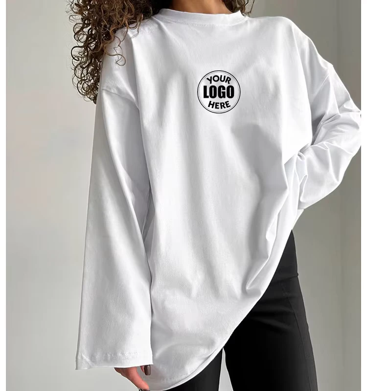 CHINEE-100-Cotton-Women-Long-Sleeve-Oversize-T-Shirt-Custom-Logo-Raw-Hem-Solid-Color-Ladies-Long-Sleeve-Tees