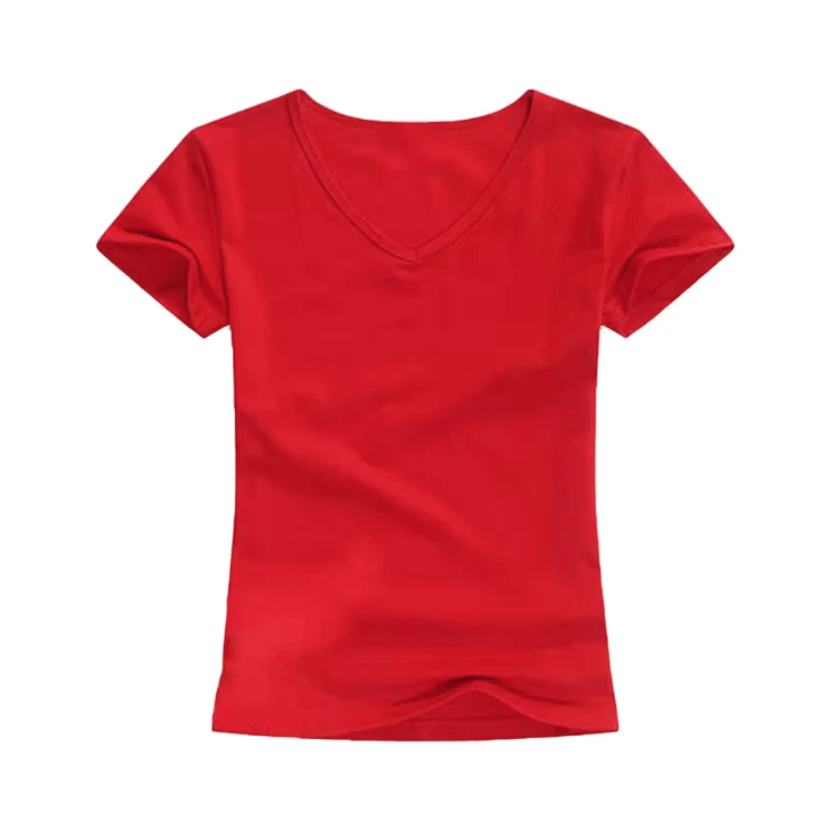 CHINEE-210g-32-count-Combed-Cotton-V-neck-Casual-Solid-color-Short-sleeve-Breathable-Quick-Dry-Printed-T-shirt-Women
