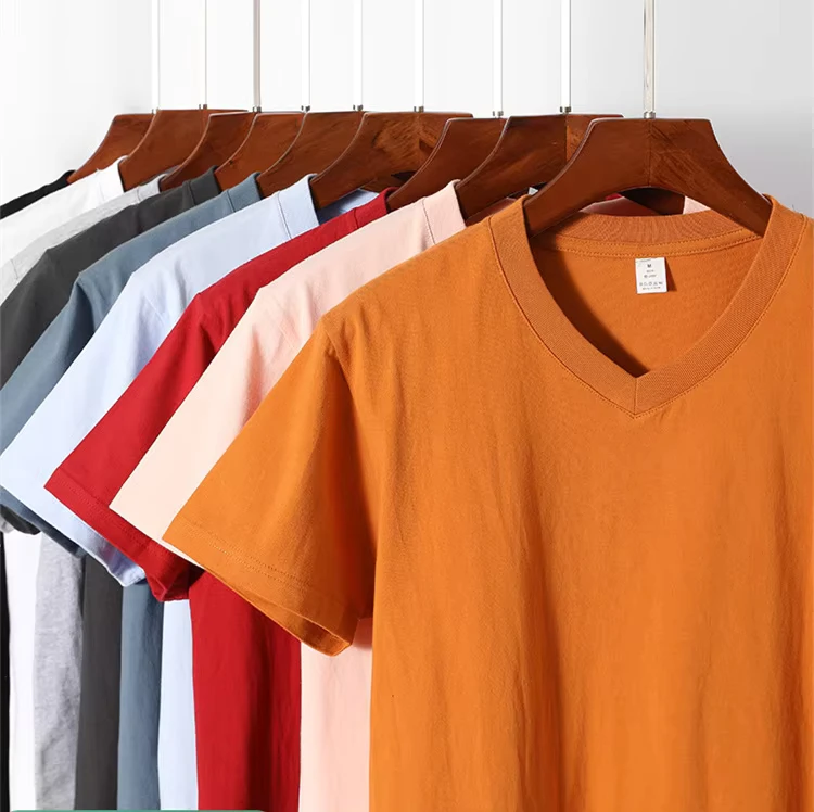 CHINEE-210gsm-Short-Sleeve-100-Cotton-V-neck-T-shirt-Custom-logo-Blank-Plain-Womens-V-neck-Cotton-T-Shirt