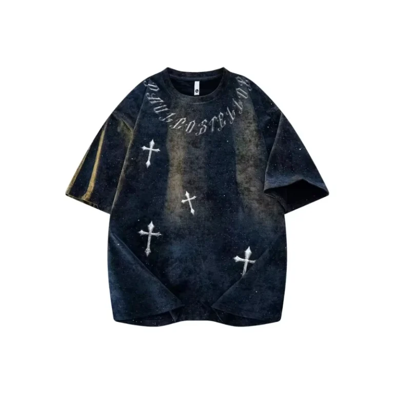 CHINEE-230G-100-Cotton-Crew-Neck-T-Shirt-Gothic-Cross-Liquid-Mercury-Tie-Dye-Print-Oversized-Streetwear