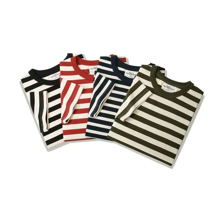CHINEE-230g-Heavyweight-Crew-Neck-Pure-Cotton-Vintage-Striped-Short-Sleeve-Fitted-Street-Style-Youth-T-Shirt