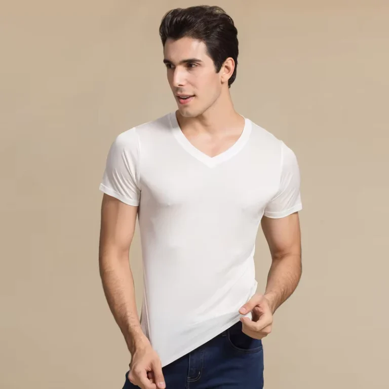 CHINEE-25-Mulberry-Silk-75-Viscose-Cool-V-Neck-T-Shirt-Soft-and-Thin-Casual-Silk-Mens-Tshirts
