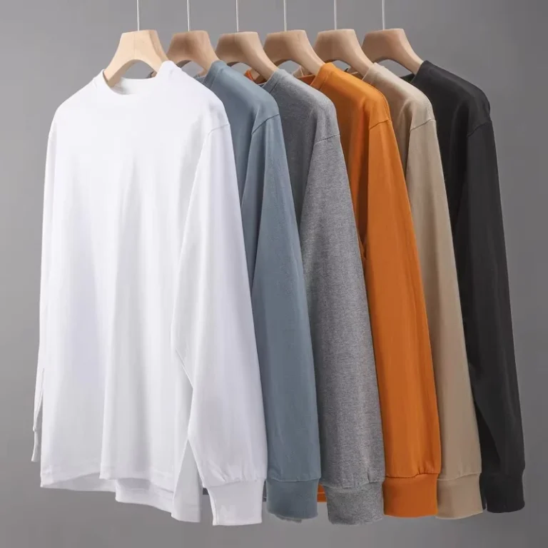 CHINEE-250g-100-Cotton-Knitted-Silk-Screen-Printed-Blank-Design-Oversized-Long-Sleeve-T-shirt-Solid-Color-Unisex-Top-Thick-Fabric
