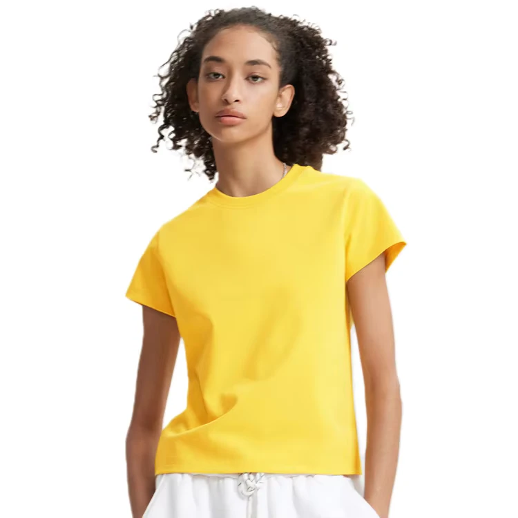 CHINEE-260G-Macaron-Color-Heavy-Fashion-T-Shirt-for-Women-Summer-Casual-Slim-Fit-Logo-Short-Sleeve-Loose-Shoulder-Breathable-Cotton
