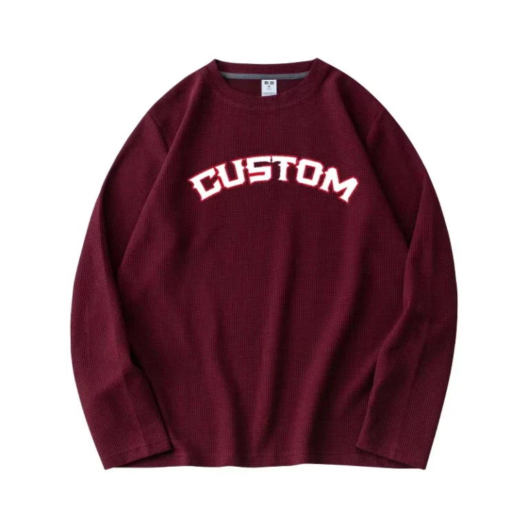 CHINEE-260GSM-Waffle-Fabric-T-shirt-Long-Sleeve-Waffle-Knit-T-shirt-Custom-Own-Logo-Unisex-Mens-O-neck-Fitted-T-shirt