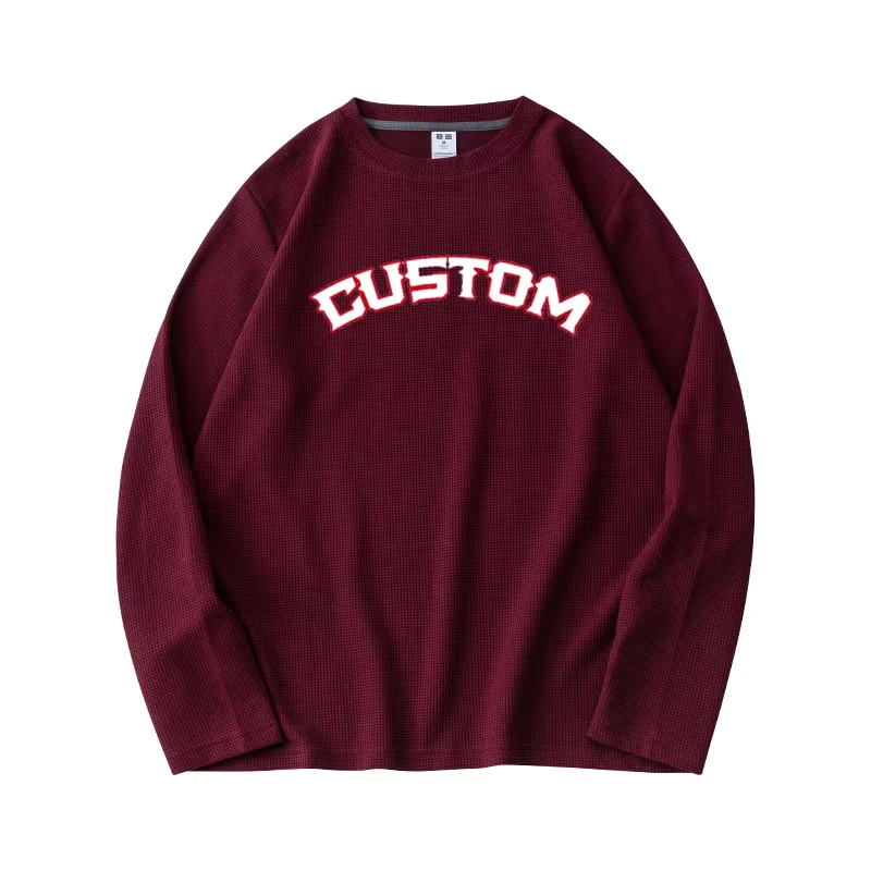 CHINEE-260GSM-Waffle-Fabric-T-shirt-Long-Sleeve-Waffle-Knit-T-shirt-Custom-Own-Logo-Unisex-Mens-O-neck-Fitted-T-shirt