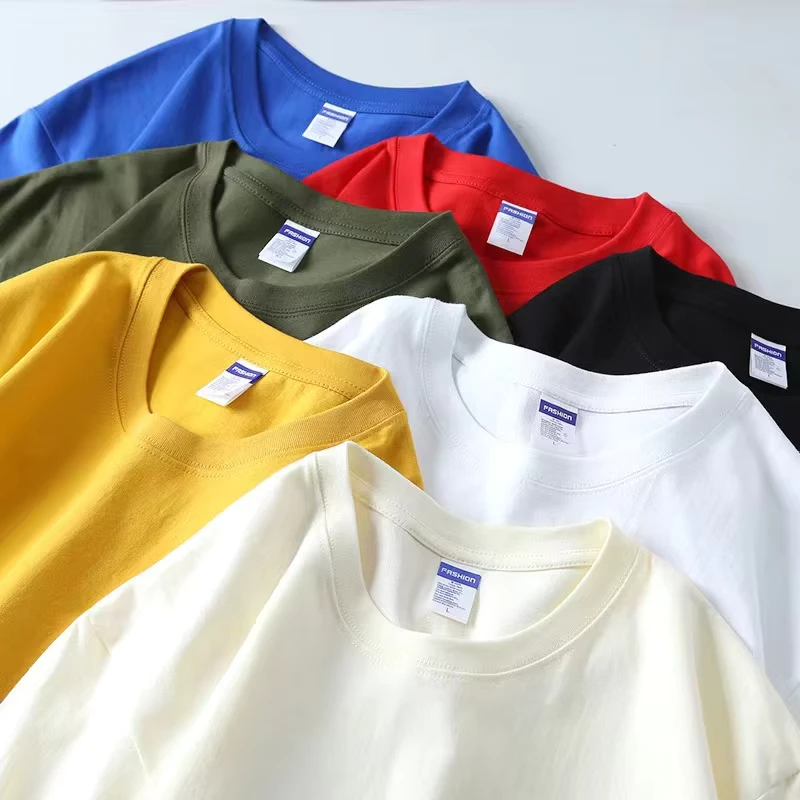 CHINEE-260gsm-Thickened-Pure-Cotton-T-Shirt-Custom-Logo-Print-Crew-Neck-Advertising-Shirt-Multi-color-Round-neck-Casual-Tshirt