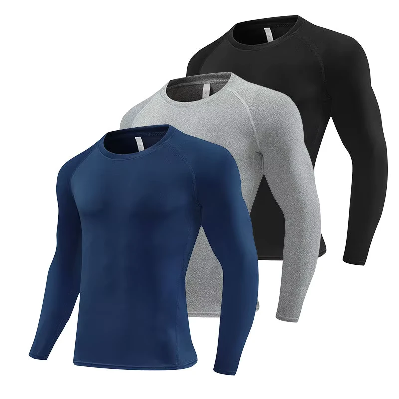CHINEE-3pcs-Pack-Mens-Compression-Shirt-Thermal-Long-Sleeve-Quick-Dry-Crew-Neck-Spandex-Polyester-Gym-T-Shirt-Cycling-Running-Sports
