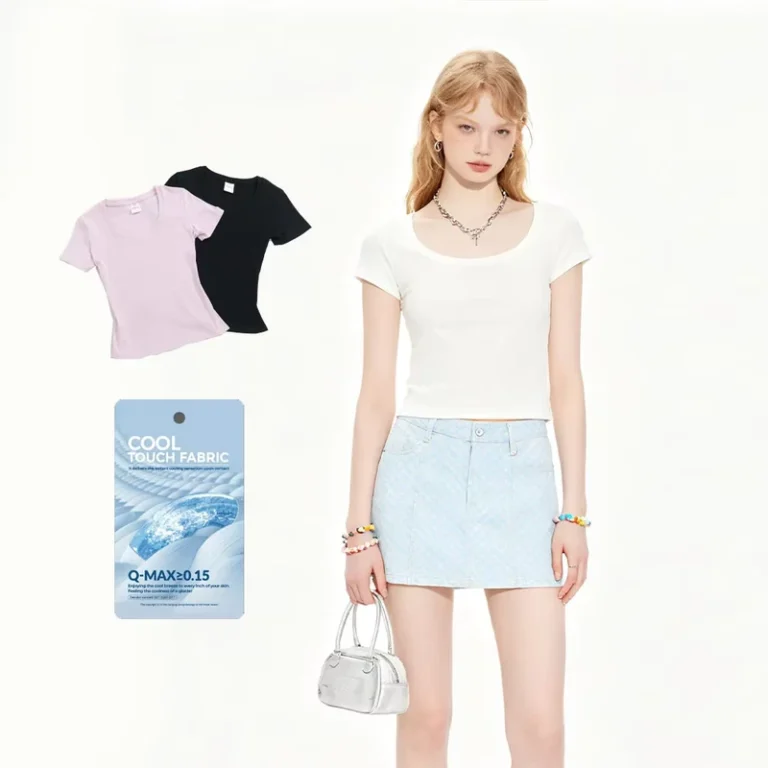 CHINEE-AMCLEVER-Fashion-ABG-Style-U-Neck-Short-Sleeve-T-Shirt-220g-Cotton-Blend-Womens-Basic-Crop-Top