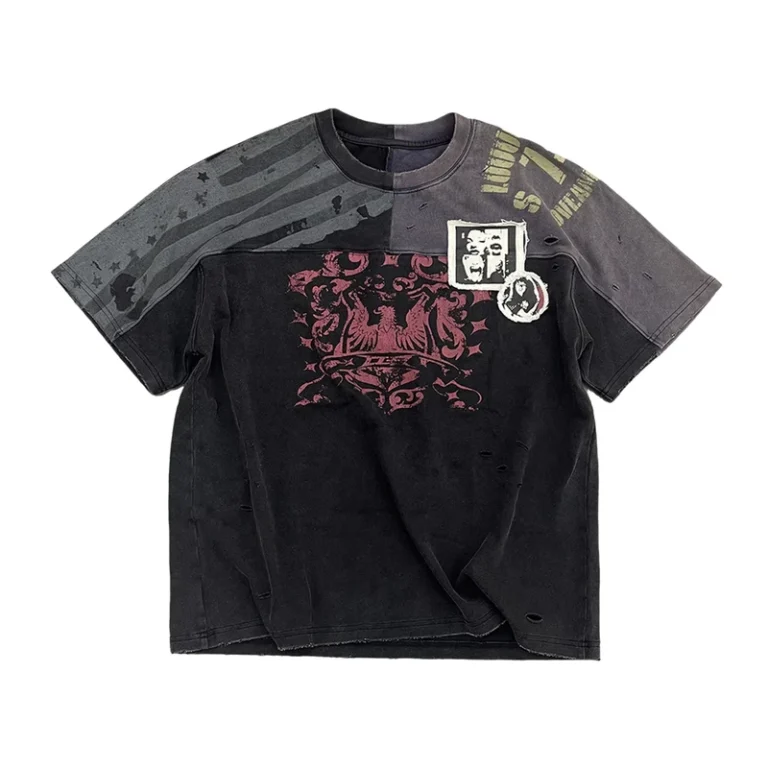 CHINEE-American-Grunge-Symmetric-Patchwork-Ripped-Graphic-Mens-T-shirts-Womens-Pour-Hommes-Custom-Oversized