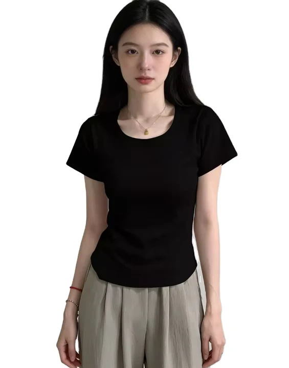 CHINEE-American-style-Crew-Neck-Womens-T-Shirt-Breathable-Silk-Screen-Print-Letter-Logo-Design-Slim-Fit-Short-Sleeve-Summer-Casual