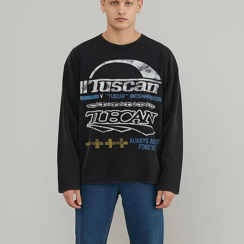 CHINEE-Autumn-Heavyweight-100-Cotton-Vintage-Digital-Print-Oversized-Waffle-Acid-Washed-Long-Sleeve-T-shirt-for-Men