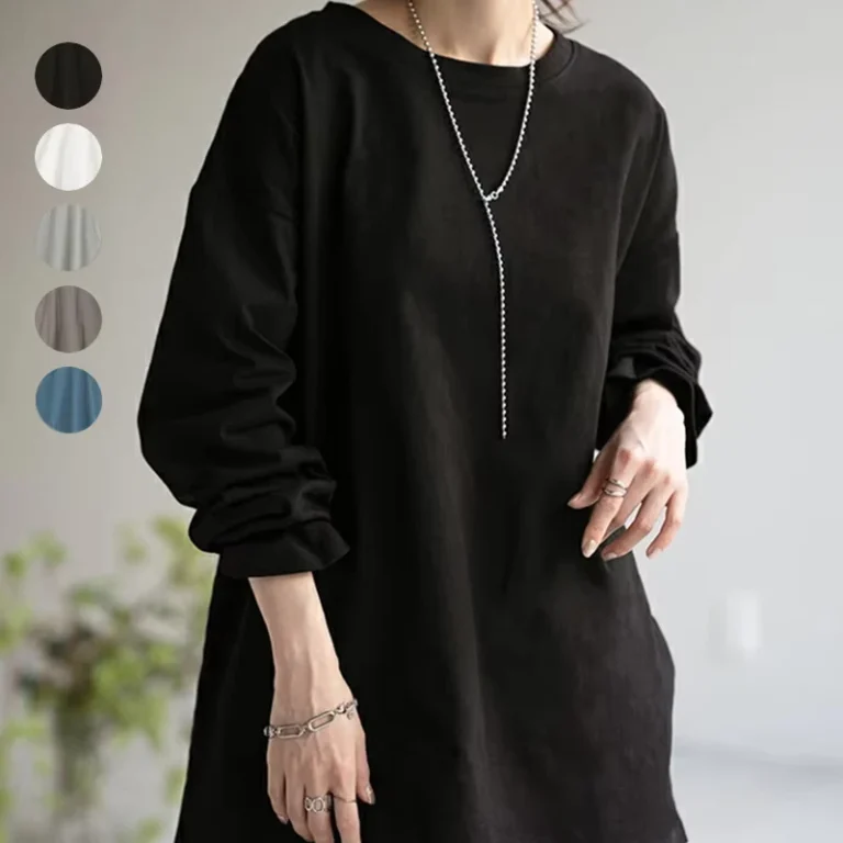 CHINEE-Autumn-Korean-Style-Women-Cotton-Long-Sleeve-T-Shirt-Oversized-Solid-Color-Casual-Basic-Top-Mid-Long-Length-Loose-Blouse