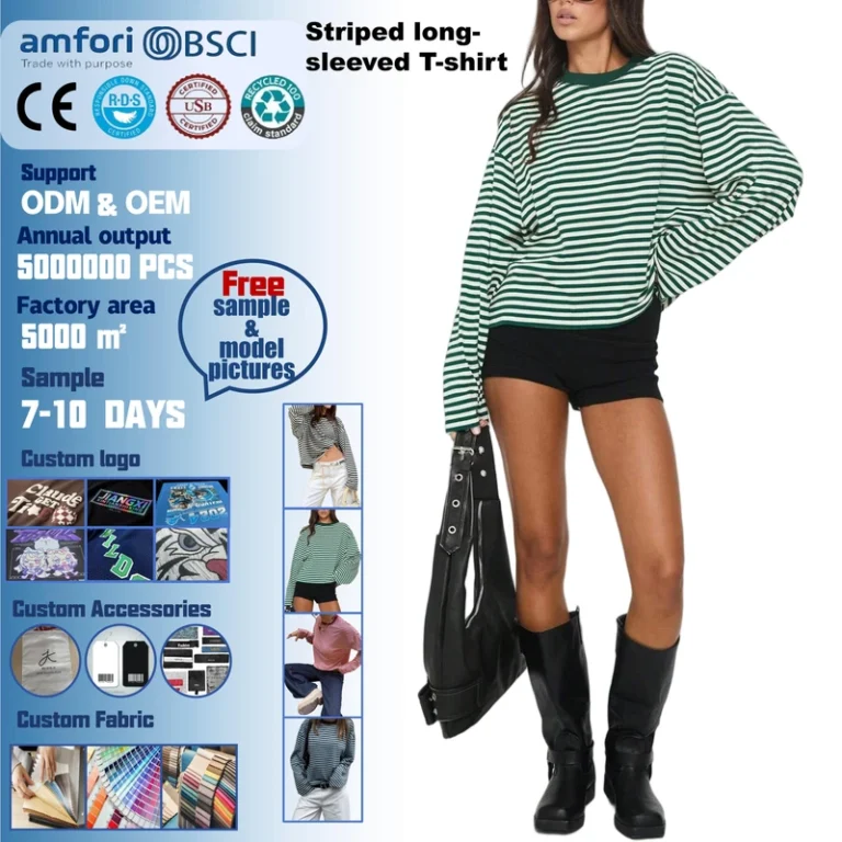 CHINEE-Autumn-Lazy-and-Relaxed-European-and-American-Style-Casual-Loose-and-Versatile-Retro-Contrasting-Striped-Long-Sleeved-T-shirt