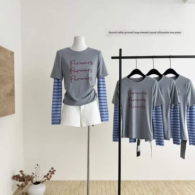 CHINEE-Autumn-New-Arrival-Casual-Loose-Two-piece-Neck-Printed-Long-sleeved-T-shirt-Letter-Striped-Womens