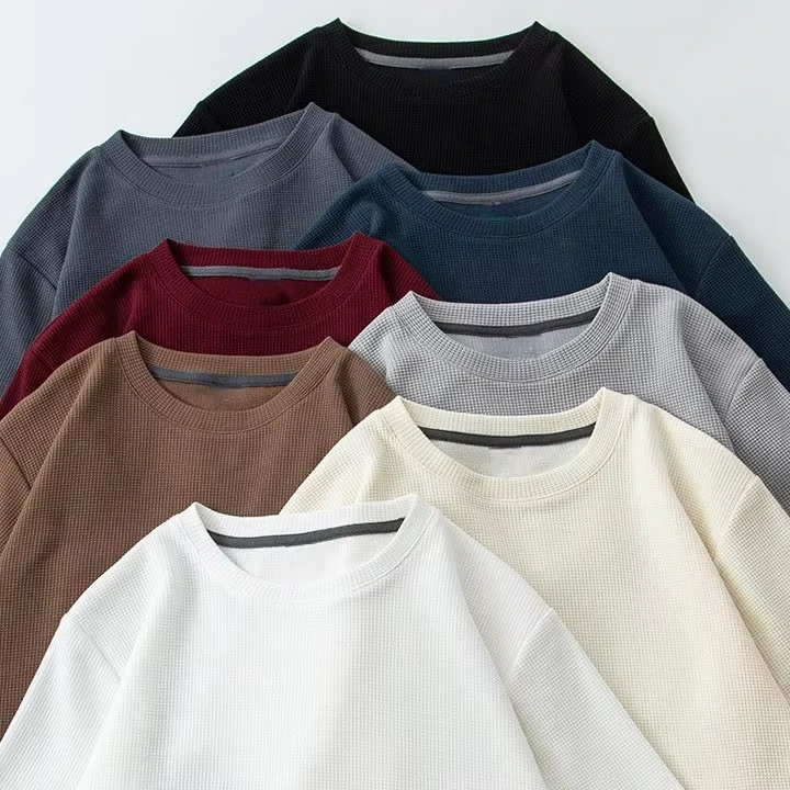 CHINEE-Bangladesh-China-Factory-Price-Mens-Waffle-Knit-Short-Sleeve-T-Shirt-Crew-Neck-Loose-Fit-T-Shirt-Japanese-Style-T-Shirt