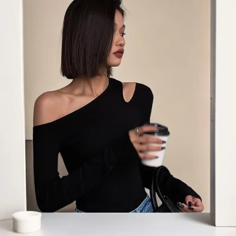 CHINEE-Black-Asymmetrical-Off-Shoulder-Long-Sleeved-Slim-Fit-Casual-Solid-Cotton-T-Shirt-Women-Autumn-Breathable-Fabric-Base-Shirt-Top