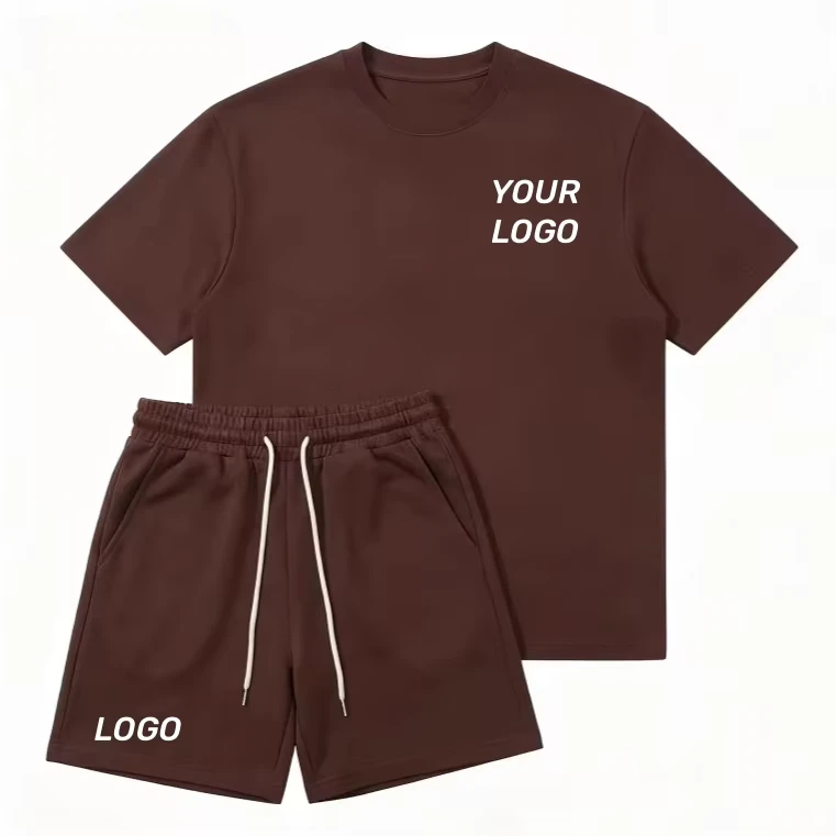 CHINEE-Blank-Custom-2-Piece-Knitted-Cotton-Plain-Tracksuit-Summer-Breathable-Casual-Crew-Neck-T-Shirt-And-Drawstring-Shorts-Sets