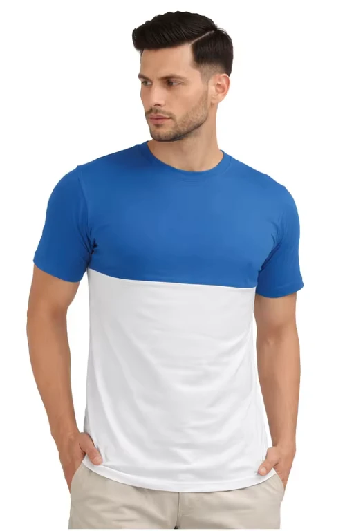 CHINEE-Blue-and-white-color-Premium-Colorblock-Crew-Neck-T-Shirt-Ultra-Soft-Breathable-Cotton-Blend-Casual-Essential