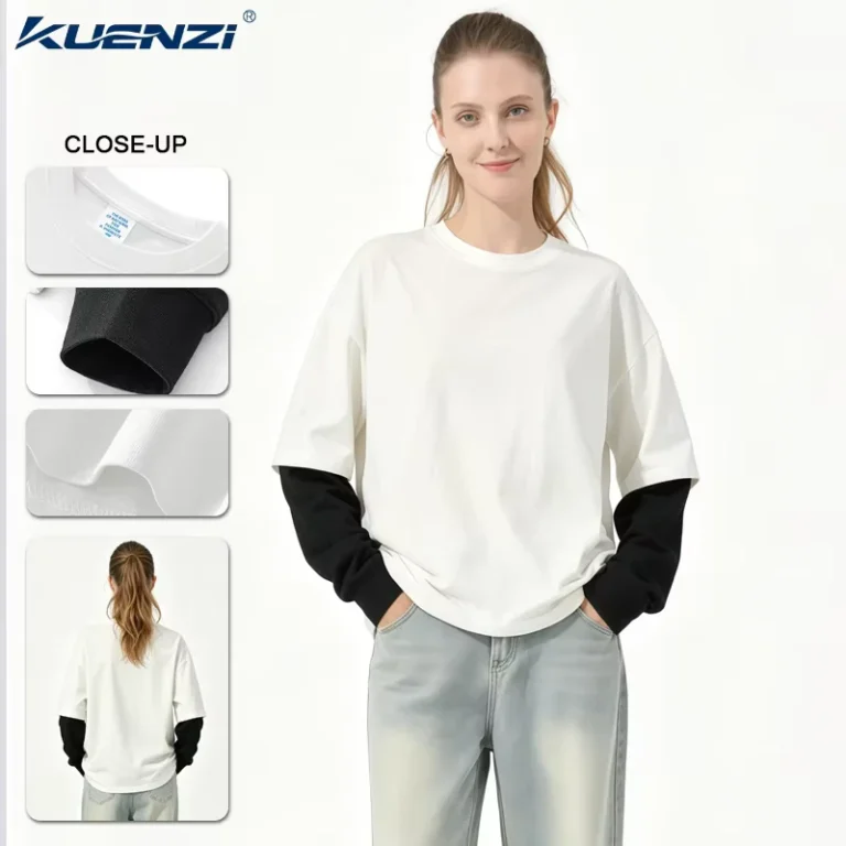 CHINEE-Boxy-American-Style-Contrasting-Splicing-Two-Piece-Set-Layered-280GSM-100-Cotton-Long-Sleeve-T-shirts