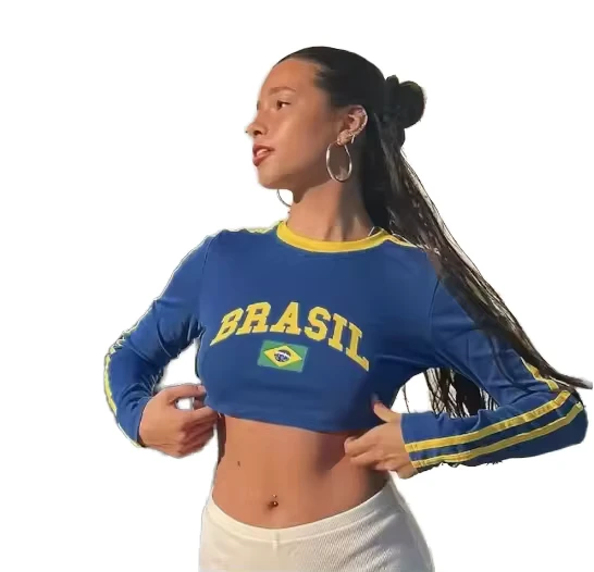CHINEE-Brazil-Graphic-Printed-Long-Sleeve-Navy-Fitness-Crop-Tops-Football-Soccer-Jerseys-Country-Flag-Womens-T-shirt