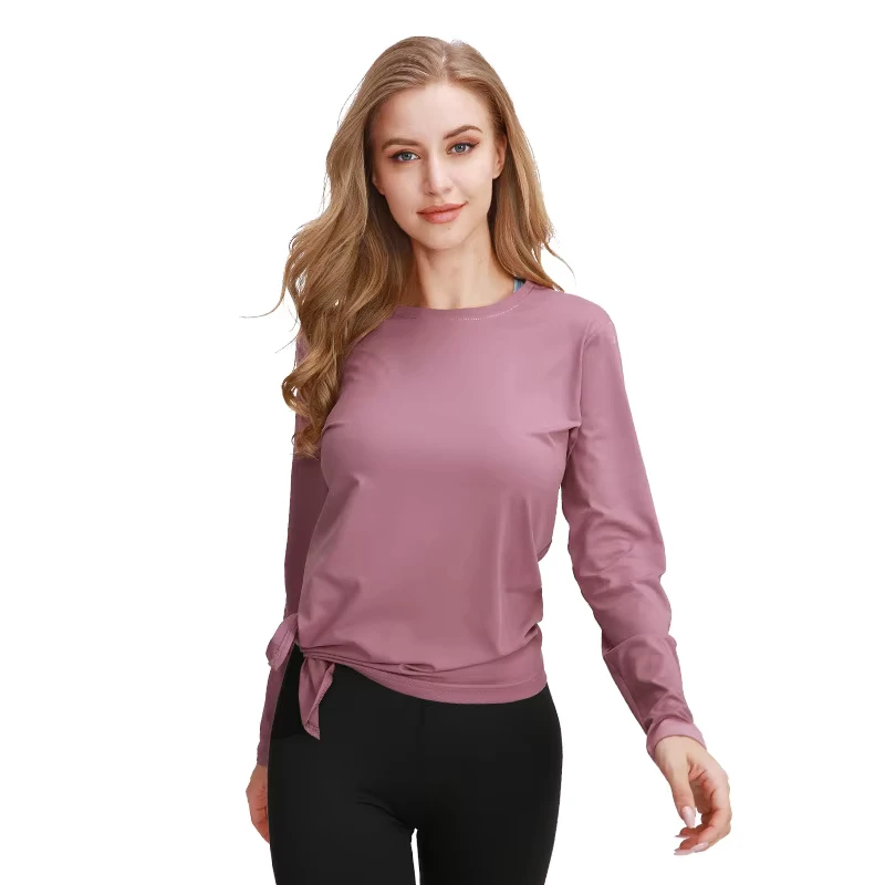 CHINEE-Breathable-Quick-Dry-Knotted-Hem-Long-Sleeve-Athletic-Top-Womens-Casual-Sports-Wear-Yoga-T-Shirt-for-Fitness-Training