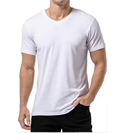 CHINEE-CVC-High-Purity-Cotton-V-neck-T-Shirt-High-Elasticity-Mens-V-neck-T-Shirt-85-Cotton-15-Polyester-T-Shirt
