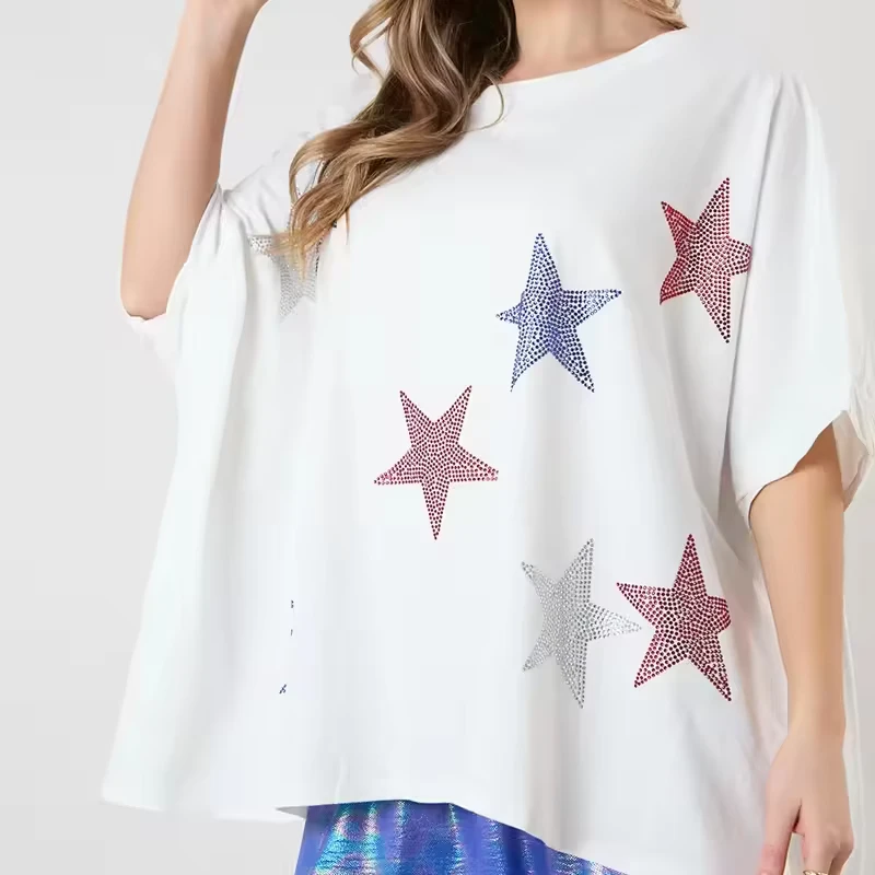 CHINEE-Casual-Digital-Printing-New-Fashion-Style-Summer-Loose-Fit-Women-T-Shirt-Shorts-Set-Quick-Dry-Custom-Rhinestones