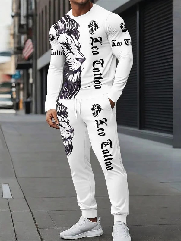 CHINEE-Casual-Lion-Digital-Printed-100-Polyester-Breathable-Satin-Long-Sleeved-T-Shirt-Long-Pants-Set-Autumn