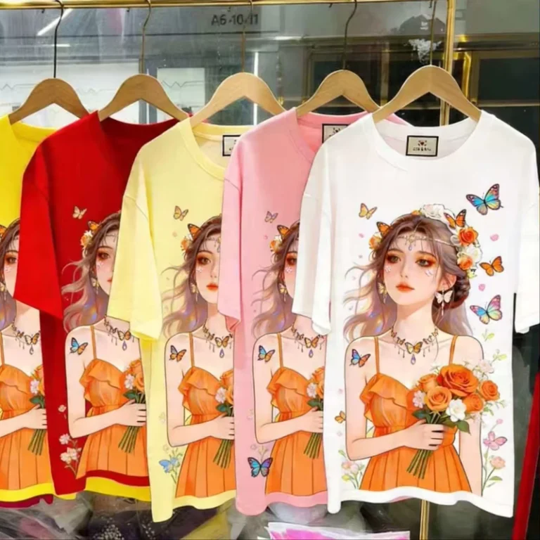CHINEE-Chinese-Beautiful-Heavy-Printed-Cartoon-T-Shirt-for-Women-Combed-Large-Size-Loose-Fit-Summer-Casual-Style-Foreign