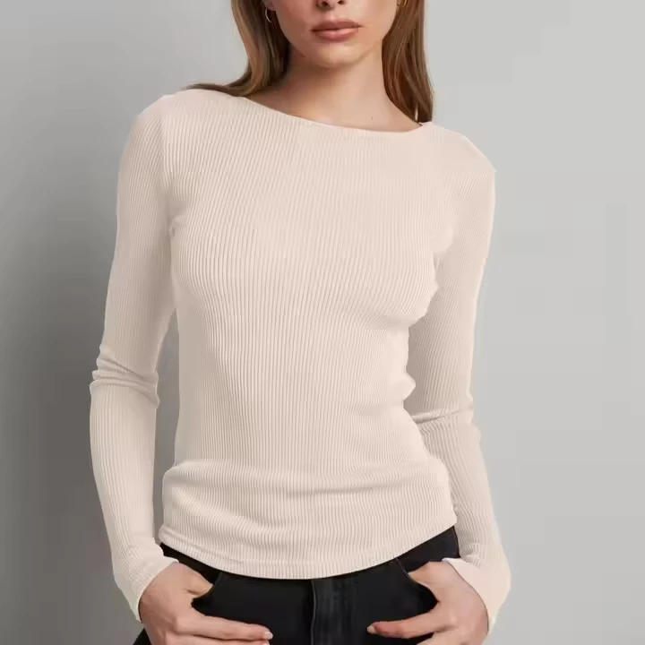 CHINEE-Classic-Female-Premium-Cotton-Polyester-Spandex-Blend-Ribbed-Long-Sleeve-T-shirt-Ready-for-Winter-Slim-Fit-O-neck-Women-T-shirt