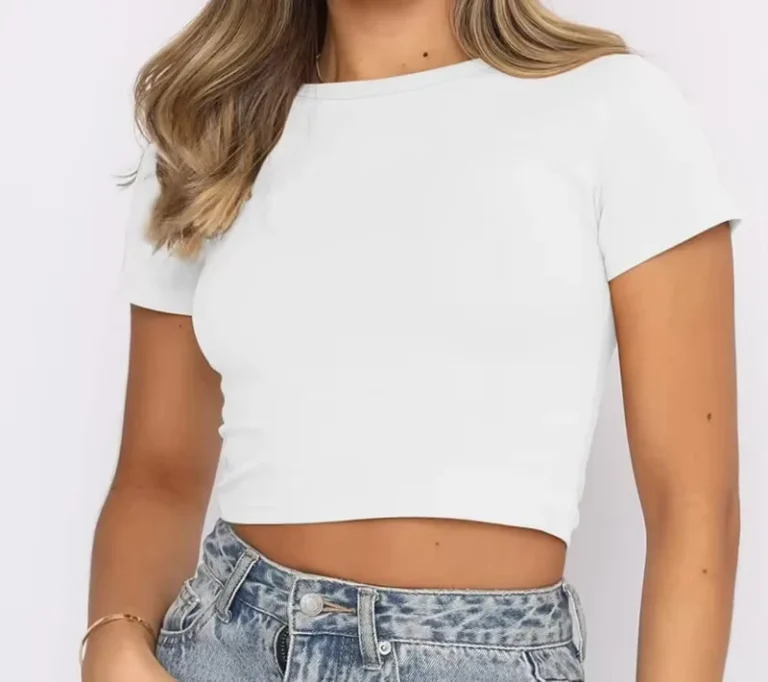 CHINEE-Classic-Women-Plain-Dyed-Hip-Hop-Fleece-Crop-Top-Crew-Neck-Soft-Cotton-Stretch-Regular-Fit-Summer-Casual-Streetwear-Custom