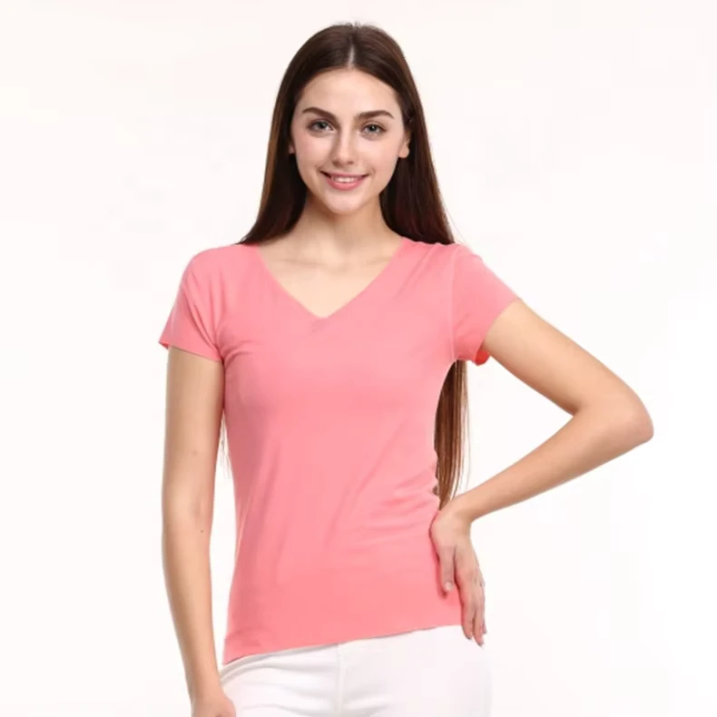 CHINEE-Cotton-Modal-Spandex-T-shirt-Women-Girl-Summer-Sexy-v-Neck-Custom-Print-Blank-t-Shirt