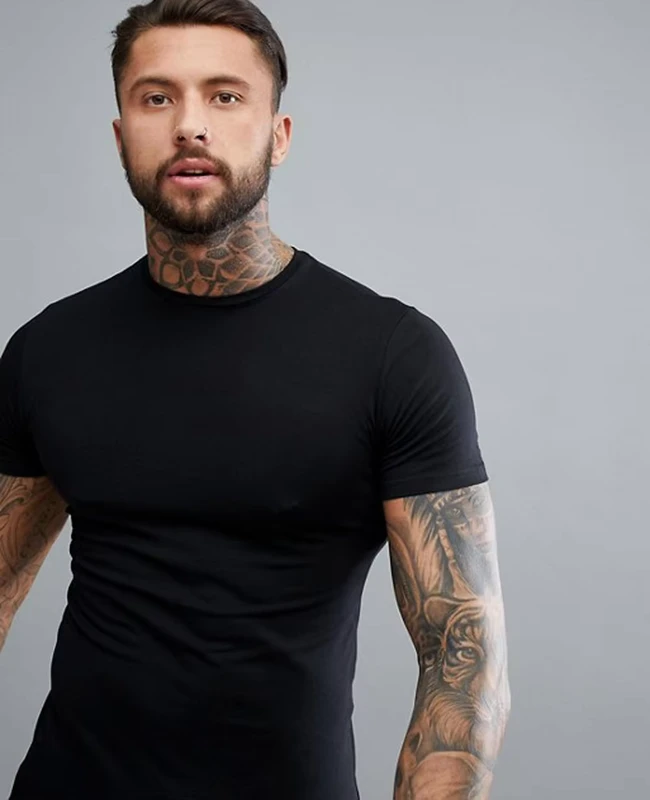 CHINEE-Crew-Neck-Longline-Print-Mens-T-Shirt-Custom-Curved-Hem-100-Cotton-Splash-Design