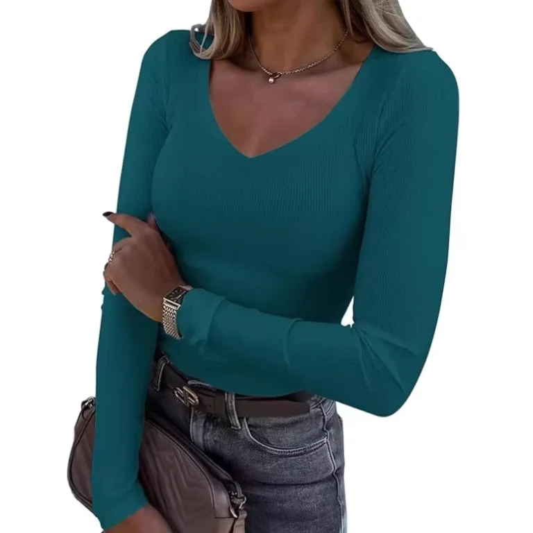 CHINEE-Cross-Border-New-European-American-Casual-Spring-Ribbed-Knit-Soft-Slim-Fit-Solid-Color-Long-Sleeve-Sexy-Womens-T-Shirt