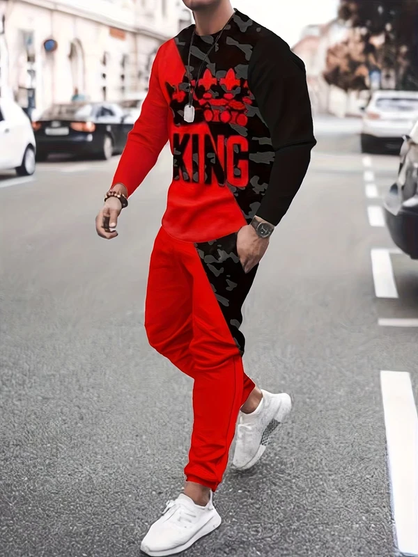CHINEE-Crown-Letter-k-Pattern-Print-Mens-Color-Block-Long-Sleeve-Comfy-Breathable-Satin-T-shirt-Casual-Sweatpants-Mens-Clothing