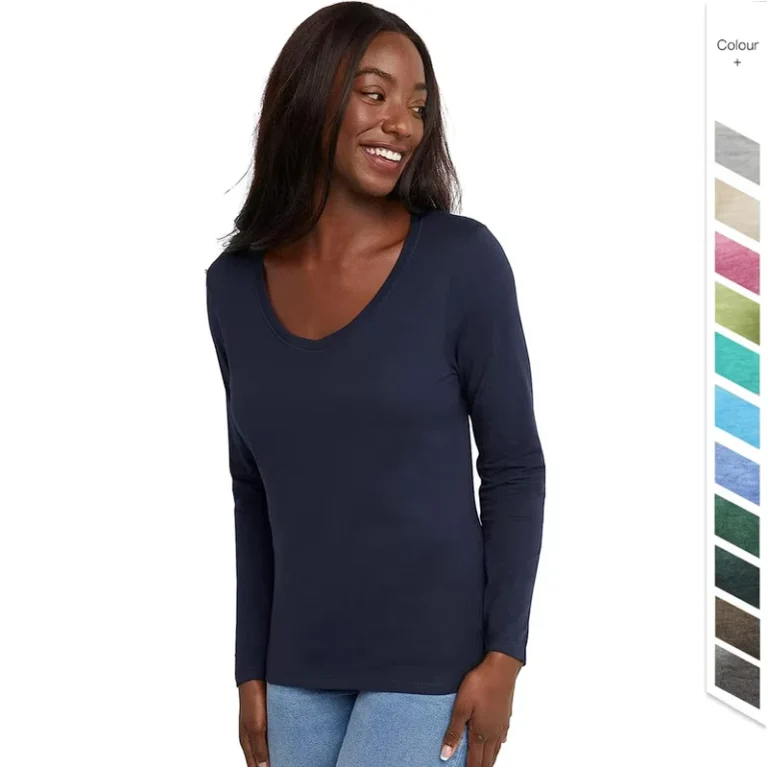 CHINEE-Custom-100-Cotton-Womens-Originals-Long-Sleeve-Cotton-V-Neck-T-Shirt-Lightweight-V-Neck-Tee-Modern-Fit