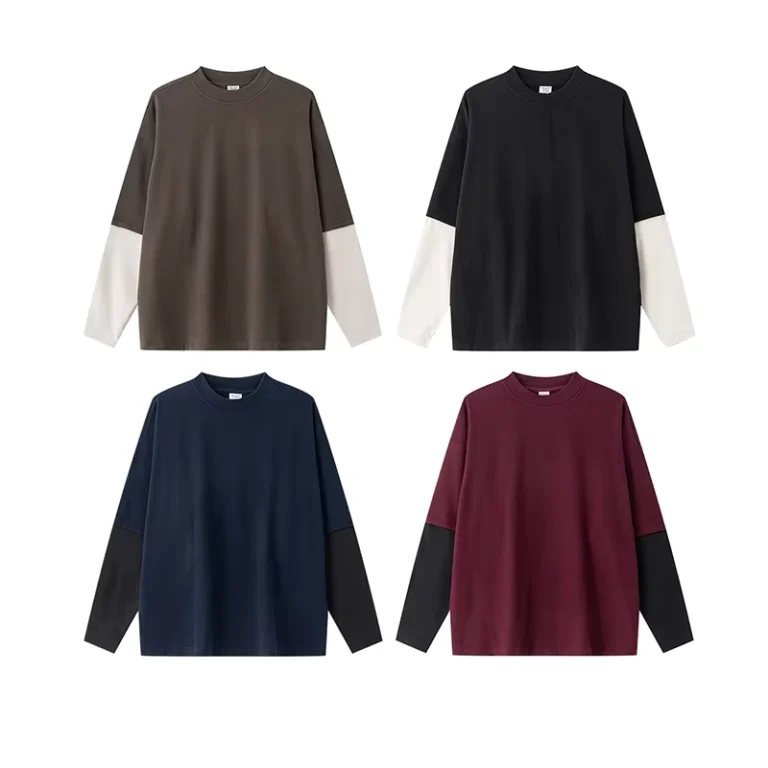 CHINEE-Custom-Blank-Double-Layer-Long-Sleeve-T-Shirt-Solid-Polyester-Long-Sleeve-Oversized-T-Shirt-Men