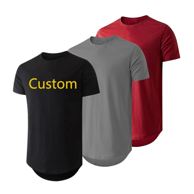 CHINEE-Custom-Blank-T-shirt-For-Men-Hip-Hop-Extra-Long-Basics-Mens-T-shirts-Longline-Hipster-Reflective-Line-Scallop-Tees