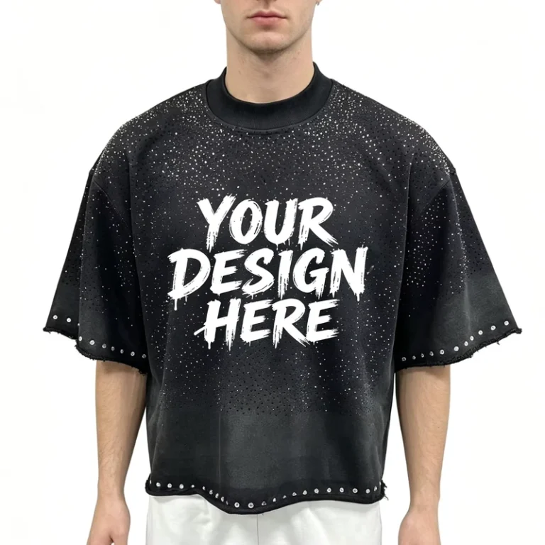 CHINEE-Custom-Boxy-Fit-Mens-Tshirt-Heavyweight-380-Grams-French-Terry-Oversized-Streetwear-Sunfade-Raw-Hem-Rhinestone-Print-Tshirt-Men