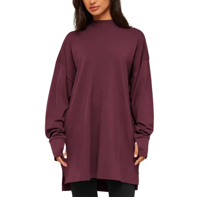 CHINEE-Custom-Covered-Longline-Long-Sleeve-Top-Oversized-Fit-Long-Sleeve-Drop-Shoulder-with-Thumbholes-Mock-Neck-Womens-T-shirt