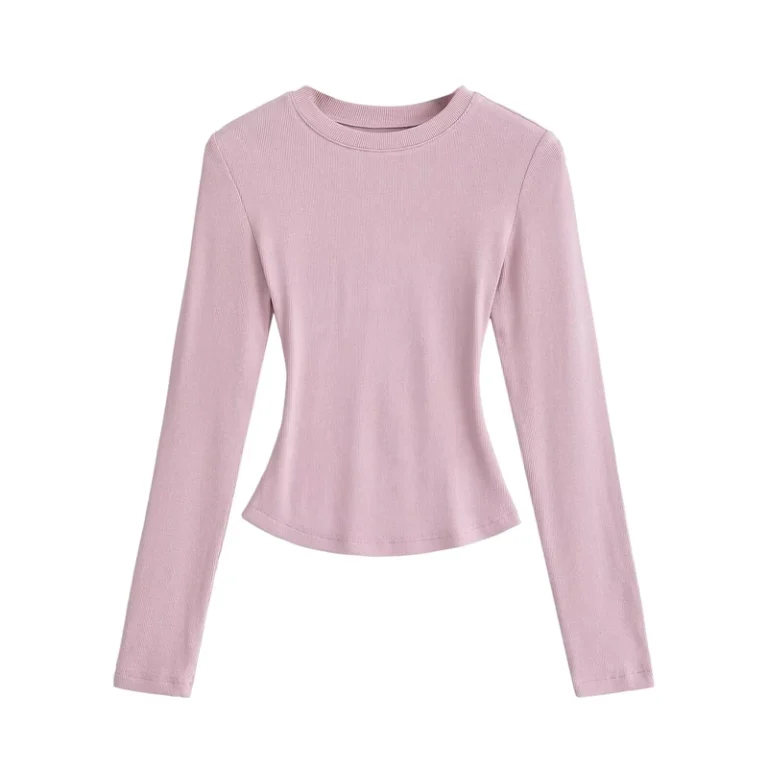CHINEE-Custom-Crew-Neck-Womens-Spring-Tight-T-shirt-Long-Sleeve-Slim-Fit-Solid-Color-Modal-Rib-Top-Short-Length-T-Shirt