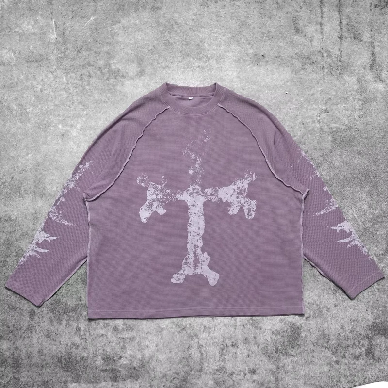 CHINEE-Custom-Digital-Printing-Vintage-Cotton-Oversized-320Gsm-Waffle-Knit-Long-Sleeve-Raglan-Shoulder-High-Quality-Unisex-T-Shirts