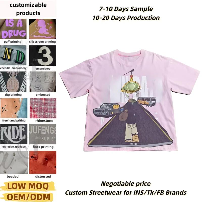 CHINEE-Custom-Dtg-Printing-Graphic-Splash-Ink-100-Cotton-280g-Letter-O-neck-Summer-Oversized-Streetwear-Stylish-Mens-Pink-T-shirts