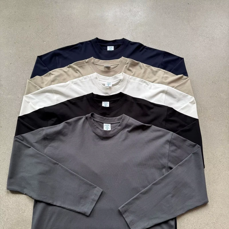 CHINEE-Custom-Embroidery-Mens-Long-Sleeve-T-shirt-High-Quality-270GSM-Luxury-Blank-Drop-Shoulder-No-Cuff-Oversized-Plain-Shirt-for-Men